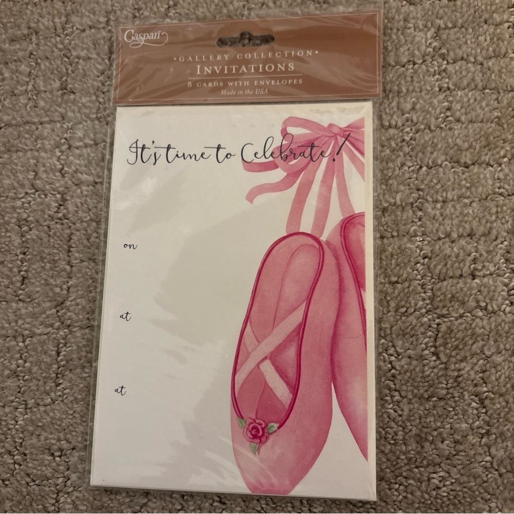 Caspari Gallery Collection Invitations 8 Cards W Envelopes Ballet Shoes